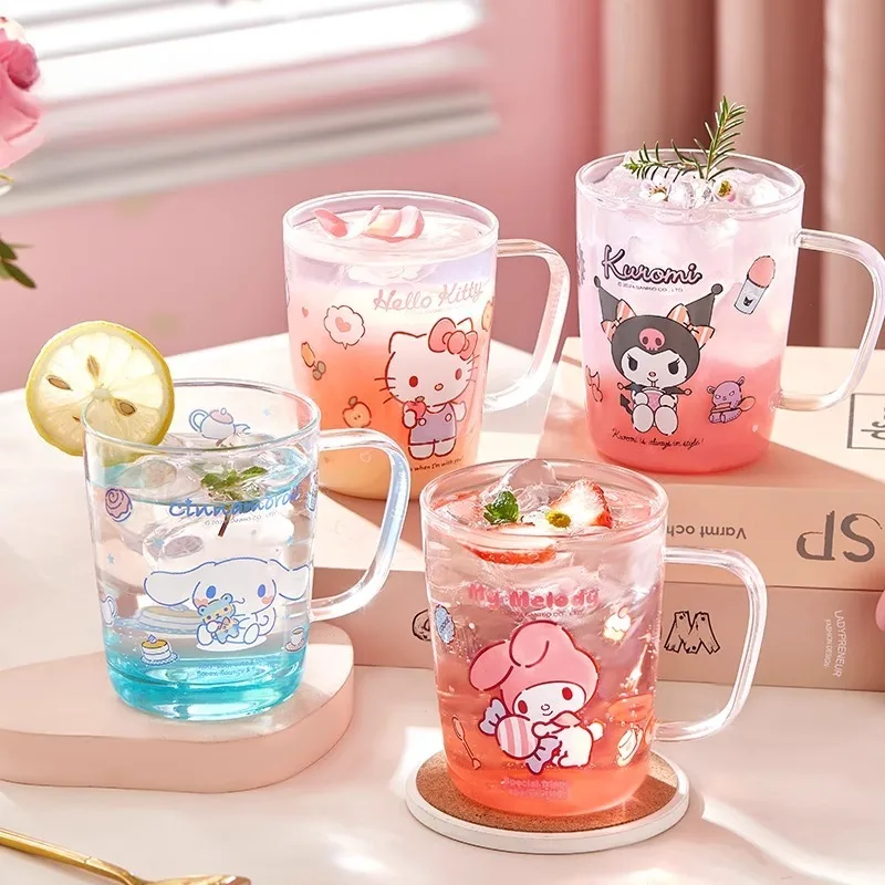 

Kawaii Hello Kitty Glass Cup Cute Anime Home Drinking Water Milk Coffee Cup Female Gift Furniture Decoration Female Holiday Gift