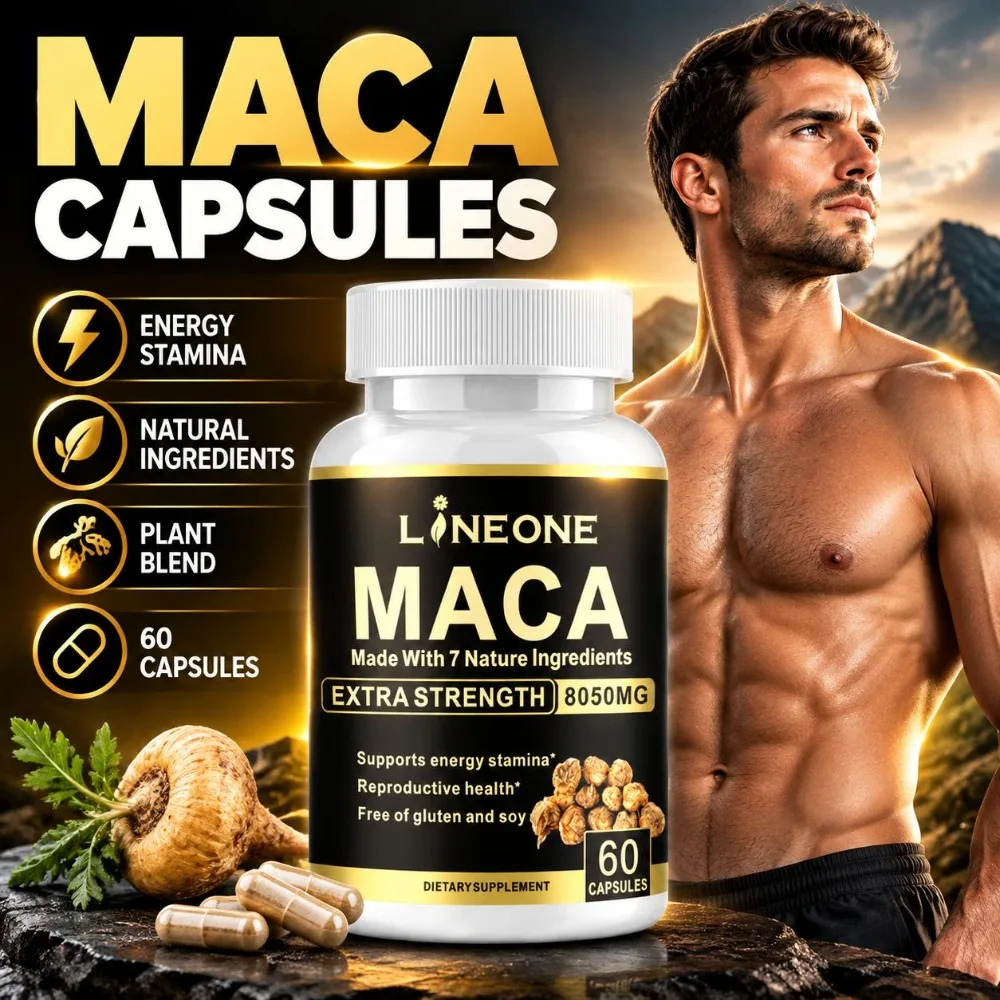 Maca Root Capsules Extra Strength with Ashwagandha Shilajit for Energy Stamina & Reproductive Health Support 60 Ct Vegan Non-GMO