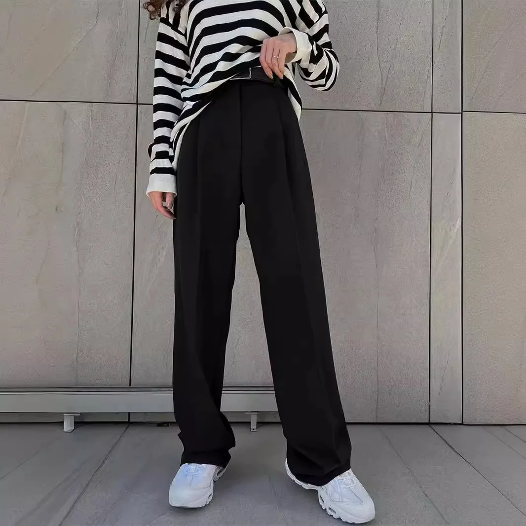 

Casual Loose Straight Leg Trousers Women's Commute Suit Pants High Waist Long Pants Autumn Faion Ele Teen Girls