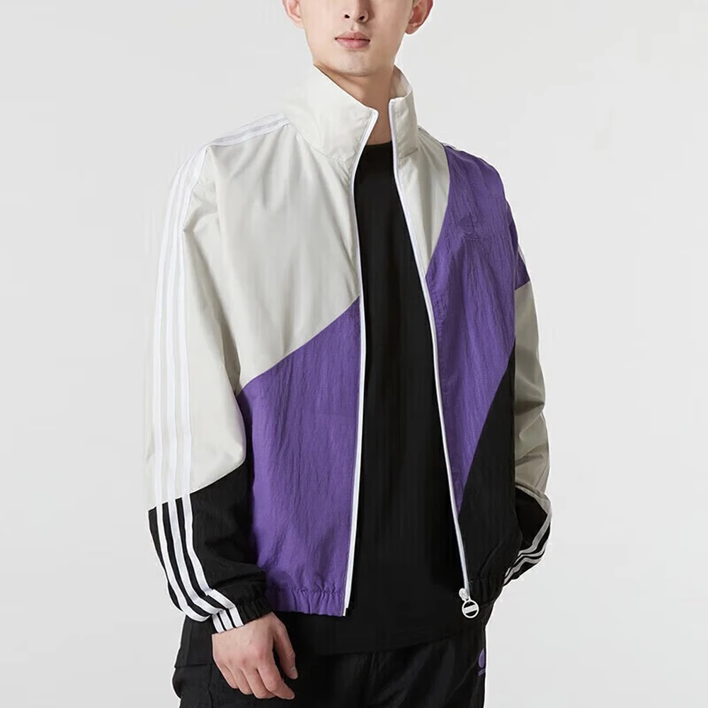

Adidas NEO Series Куртка с цветными блоками и воротником-стойкой, классическая полосатая деталь, модный дизайн для весенне-осенних прогулок