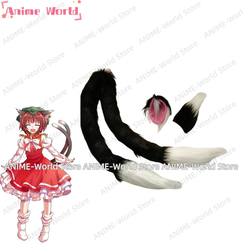《Custom Size》Anime Touhou Chen Cosplay Costume with Hat Women Party Suit Top Skirts Tail Ears Props Halloween Uniforms view 3