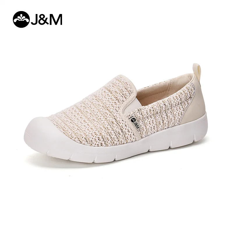 J&M Women Sneakers Mesh Breathable Casual Shoes Korean Style Walking Slip-On Sports Shoes Fashion Lady Girl Platform White Shoes