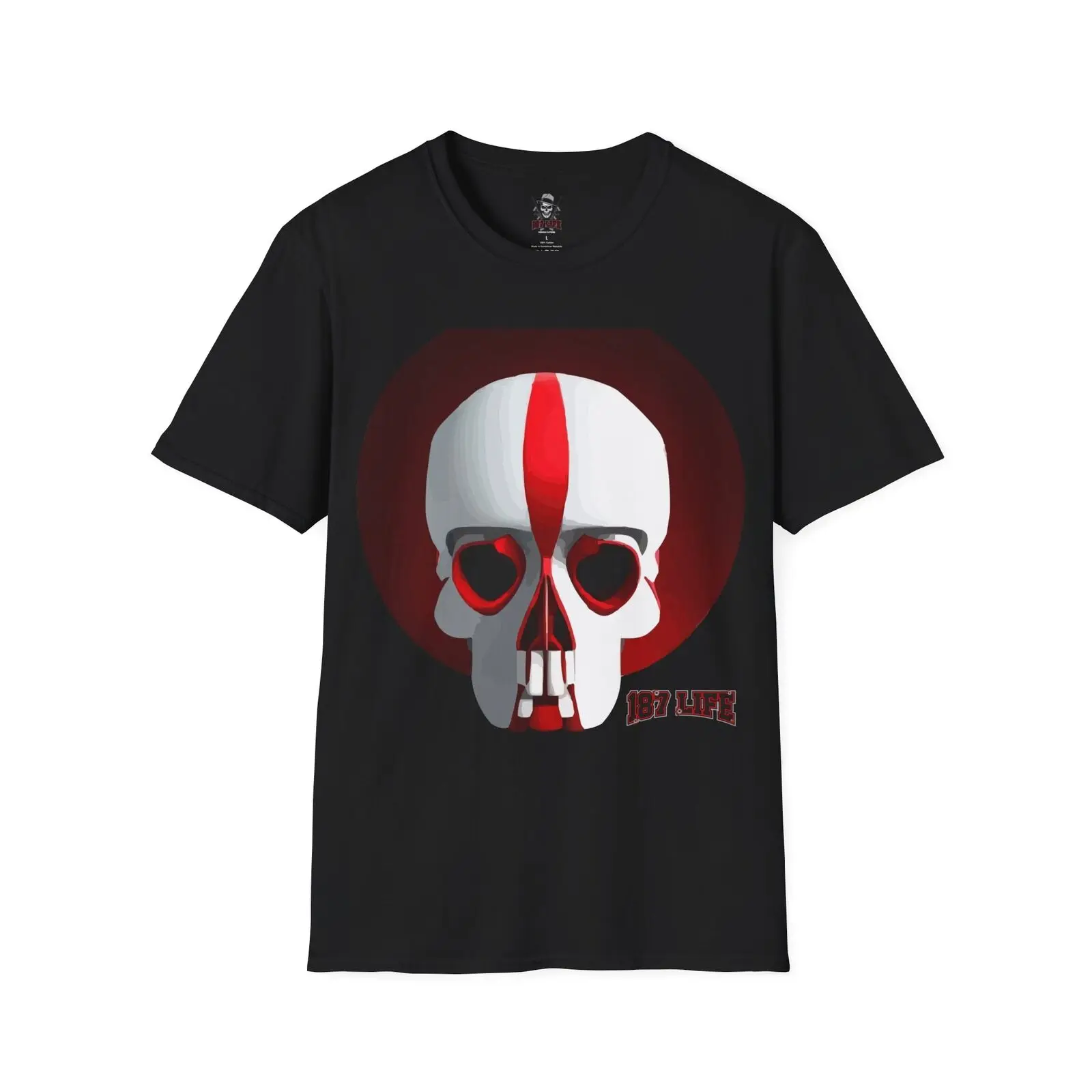 

187 LIFE white skull red design Softstyle T-Shirt