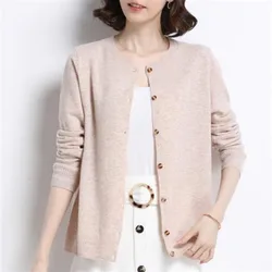 Women's Clothing Solid Color Button Long Sleeve Sweater Knitted Cardigan Autumn Winter Coats Casual Crew Neck Screw Thread Tops