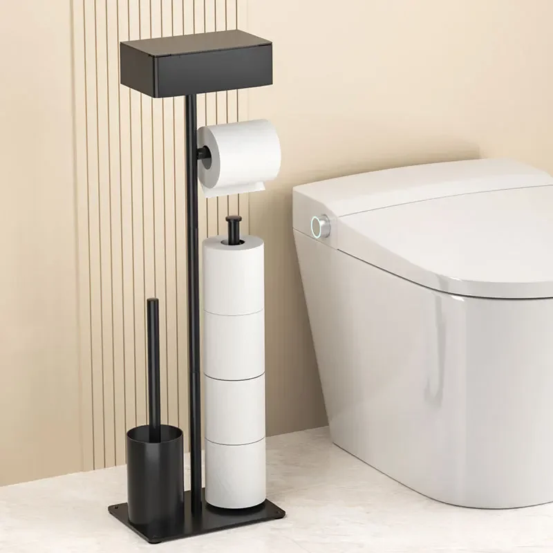 1pc Toilet Paper Holder Stand, Free Standing Toilet Tissue Holder With Top Shelf Storage, Bathroom Tissue Holder