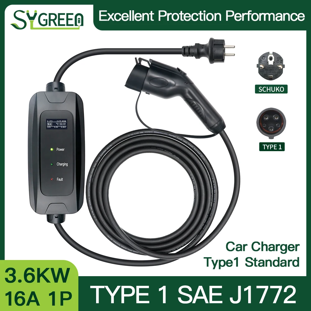 

8/10/13/16A 3.6KW With LCD Portable EV Charging Wallbox 220-250V For Home Charger New Energy Vehicles With Cable 5M