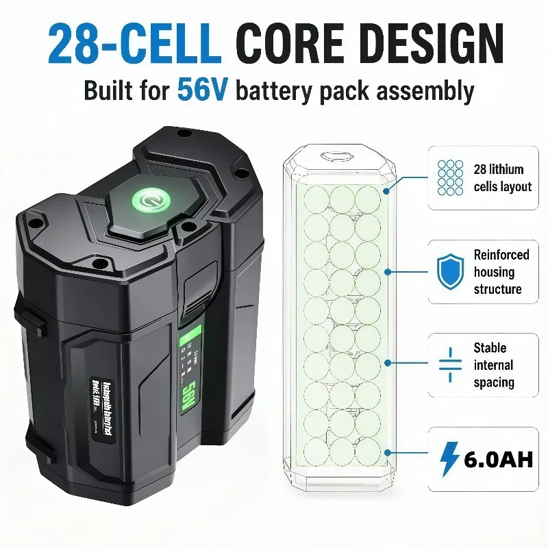 EGO-28 코어 56V 6000mAh 대용량 배터리(원래 설치된 제품) 및 RoHS 표시 기능이 있는 충전 용량 표시 기능