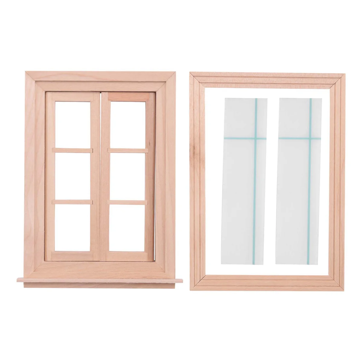 

1:12 Dollhouse Miniature Double Window Wooden 6 Pane Frame and Glass Plate Doll House Diy Double Window Accessories for Doll