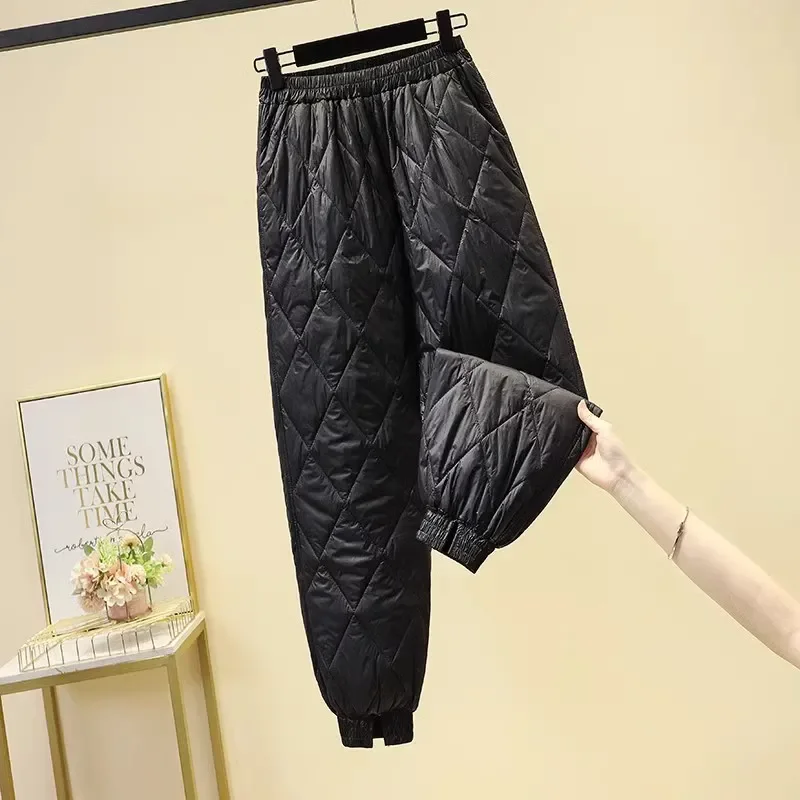 Women Winter Jogger Pants New Lightweight Down Cotton Warm Sweatpants Korean High Waist Fluffy Ankle-length Harem Pantalones