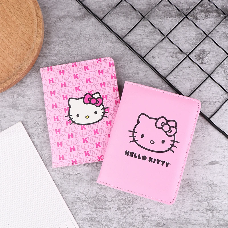 Lovely Hello Kitty Passport Cover Credit Card Holder Women Sanrio PU Leather Business Card Bag Ladies Passport Holder Gift