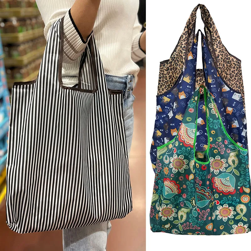 Big Size Nylon Large Tote ECO Reusable Polyester Portable Shoulder Women's Handbags Folding Pouch Shopping Bag Foldable