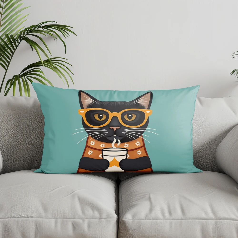 ديكور المنزل قطة أنيقة مع نظارات برتقالية مناسبة لغرفة النوم وغطاء وسادة السيارة وسادة خلفية مستطيلة #3