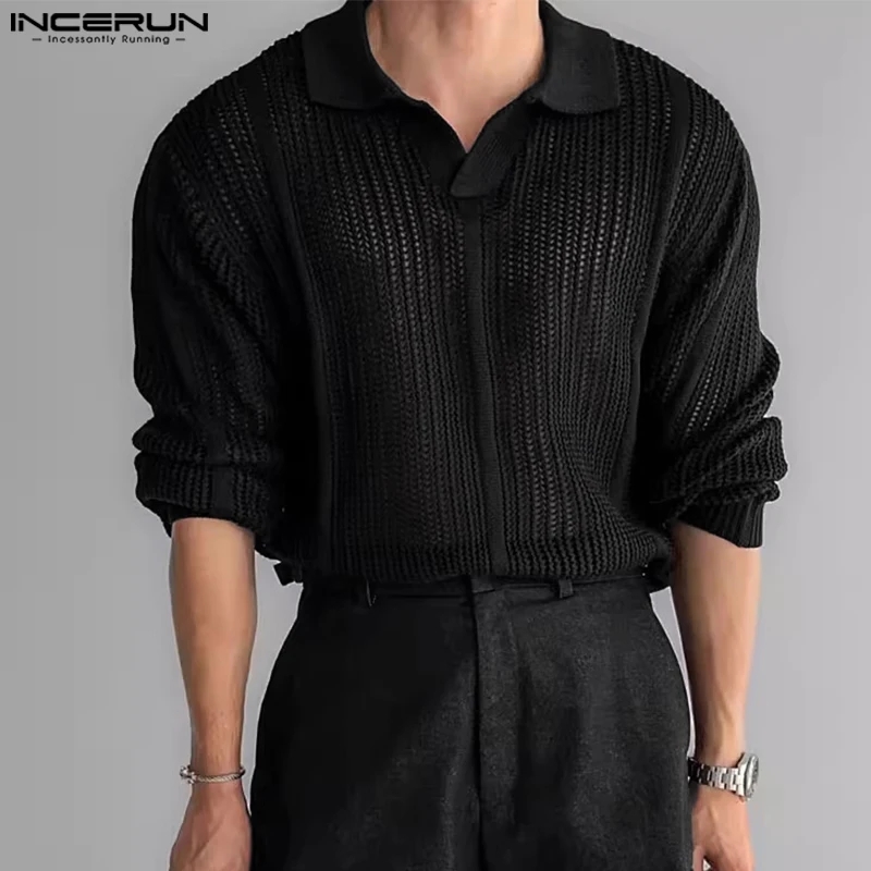 INCERUN top 2024 elegante nuovo Mens camicie a trama solida estate Casual Clubwear maschio vendita calda camicetta con risvolto a maniche corte S-5XL