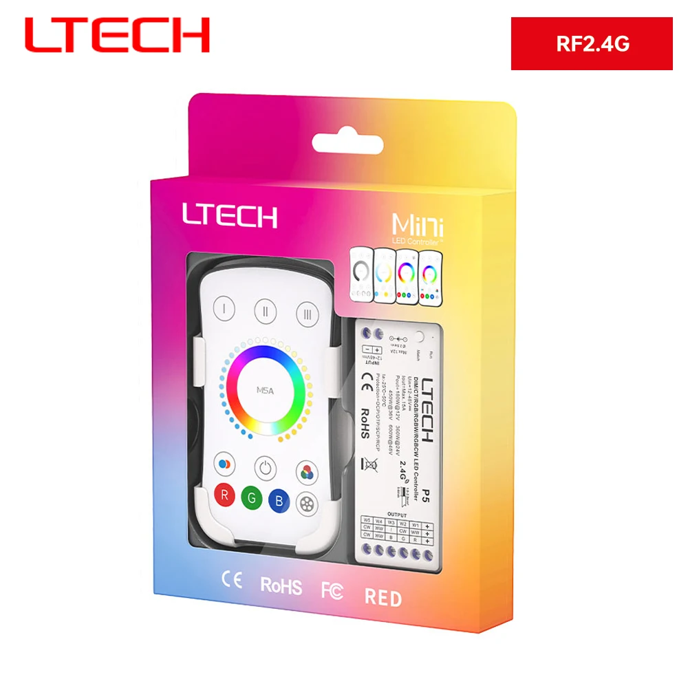 LTECH RGBCW RF 2.4G Wireless LED Controller KIT 5 in 1 Dimmer DC 12V 24V P5 RF 2.4G Mini LED Wireless Remote With Ynamic Mode
