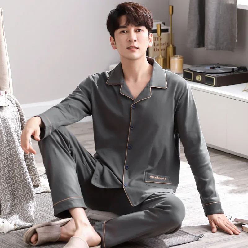 Sleepwear Men's Clothing Suits Autumn Thin Home Cozy Simple Cool Skinny Soft Casual High Quality Temperament Loose Breathable