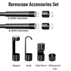 Borescope Set Accessories,Hook Magnet Side View Mirror Protective Cap for 5.5mm 8mm Lens Endoscope Camera with Screw Thread