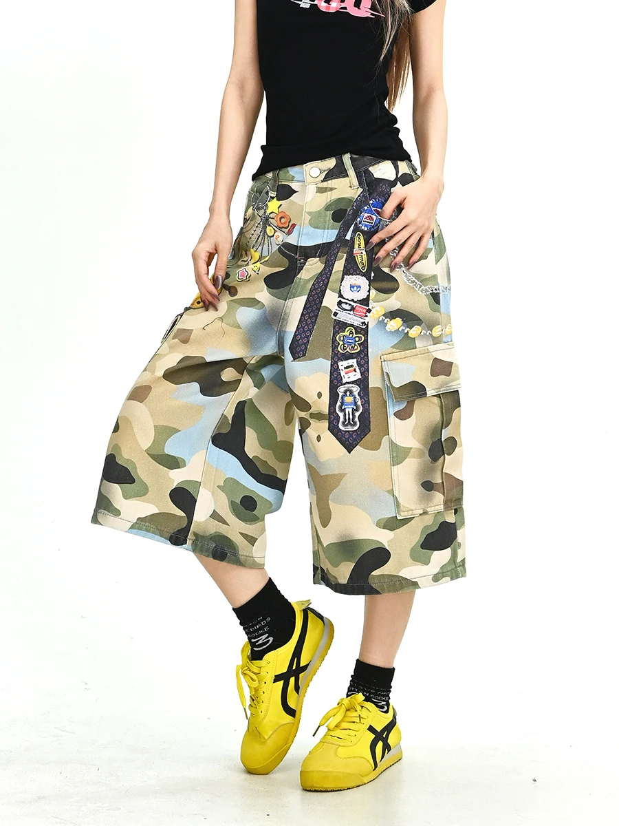 

Loose Women's Camouflage Workwear Seven-Foot Pants BF Street Style Vintage Wide Leg Trousers Trendy Summer New Arrival