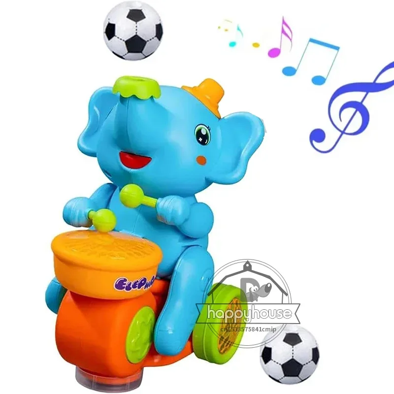 Giocattoli musicali per batteristi con elefante che cammina per bambini Giocattolo musicale con musica leggera a LED Giocattoli per attività sensoriali Giocattoli educativi per l'apprendimento