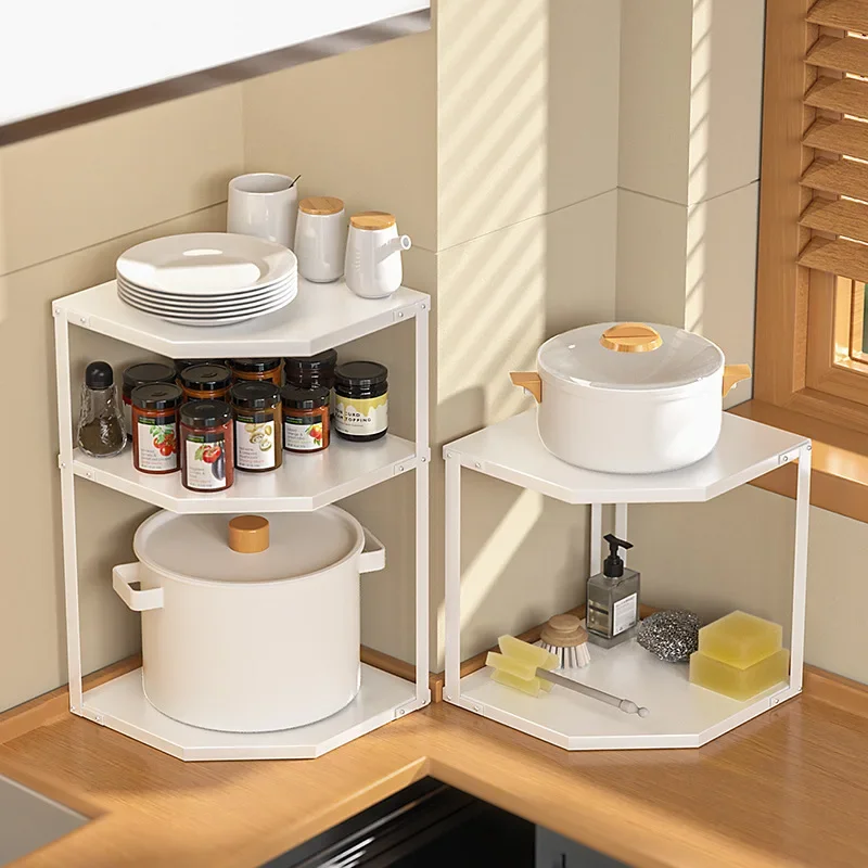 Cookware Storage Rack Kitchen Countertop Corner Shelf Household under-Sink Rack Cabinet Triangle Storage Rack