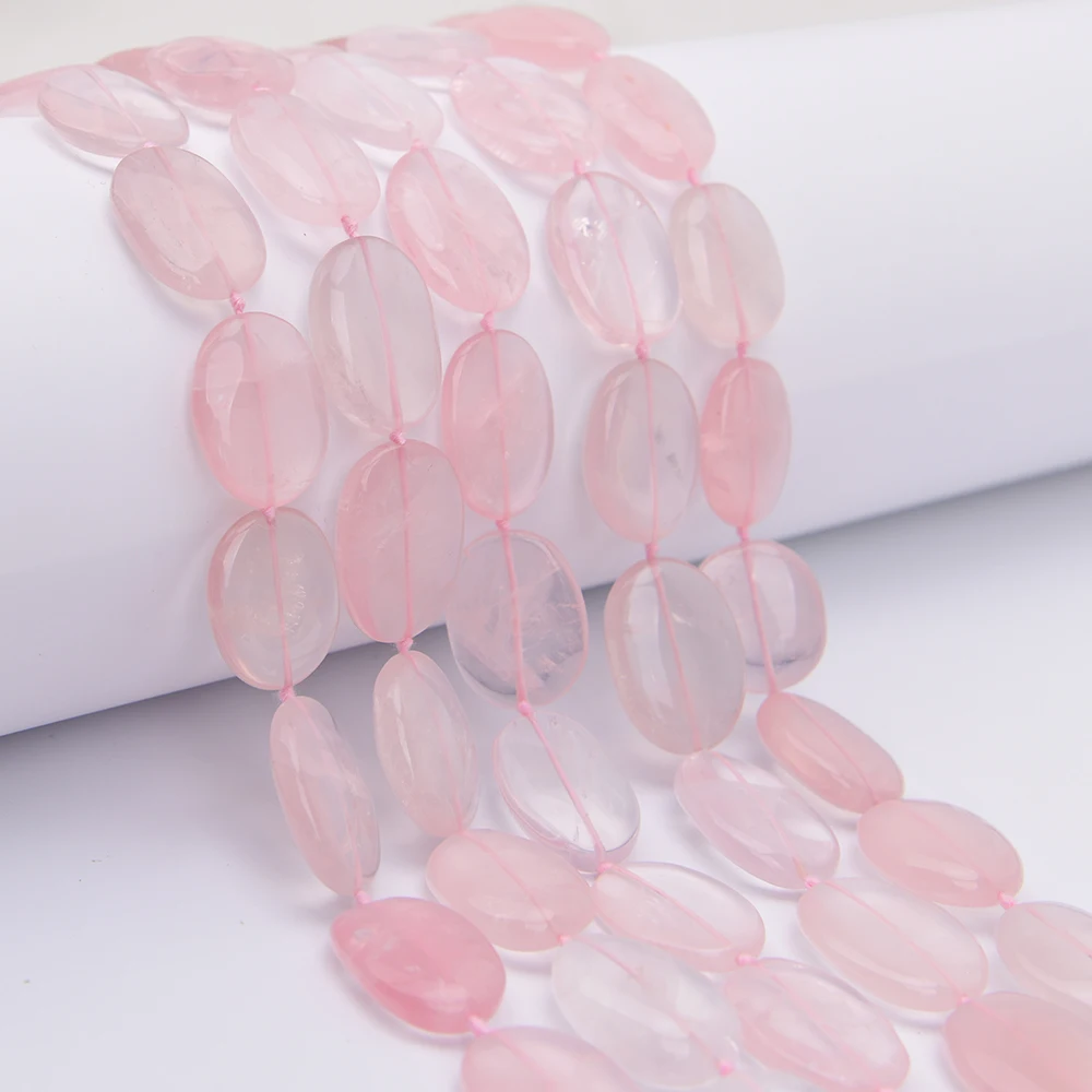 APDGG Big Size 20x28mm Natural Pink Tanzania Rose Quartz Oval Slice Loose Pendant Beads 15.5'' Strand Jewelry DIY