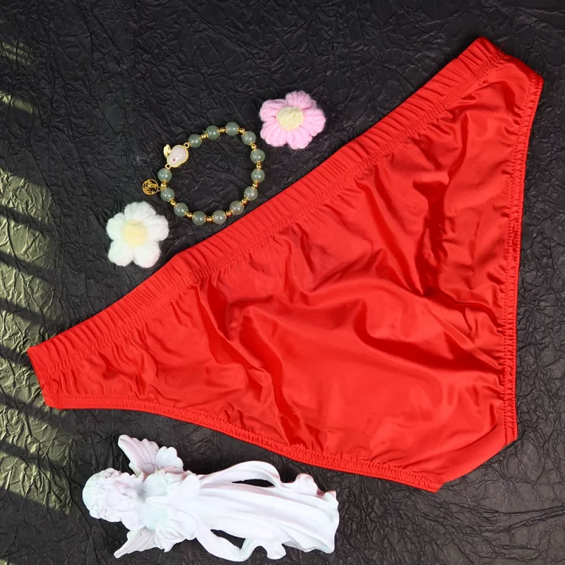 Men Sexy Glossy Ice Silk Satin Triangle Briefs, Low Waist Tight Pack Hip Underpants, Silky Smooth Open Design Daily Wear Panties view 4