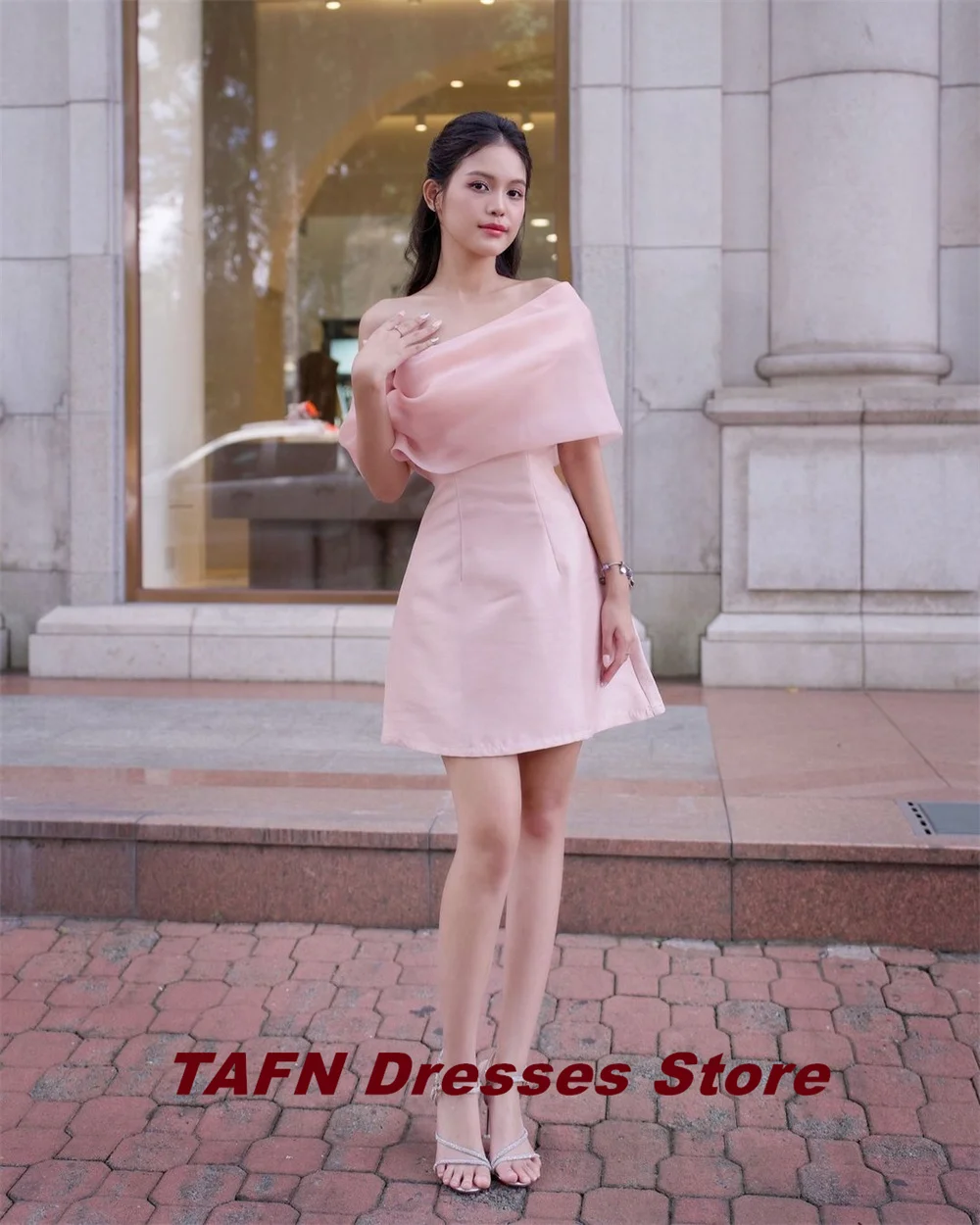 TAFN Mini Party Dresses Off the Shoulder Prom Gown A-line Simple Backless Dresses for Special Event