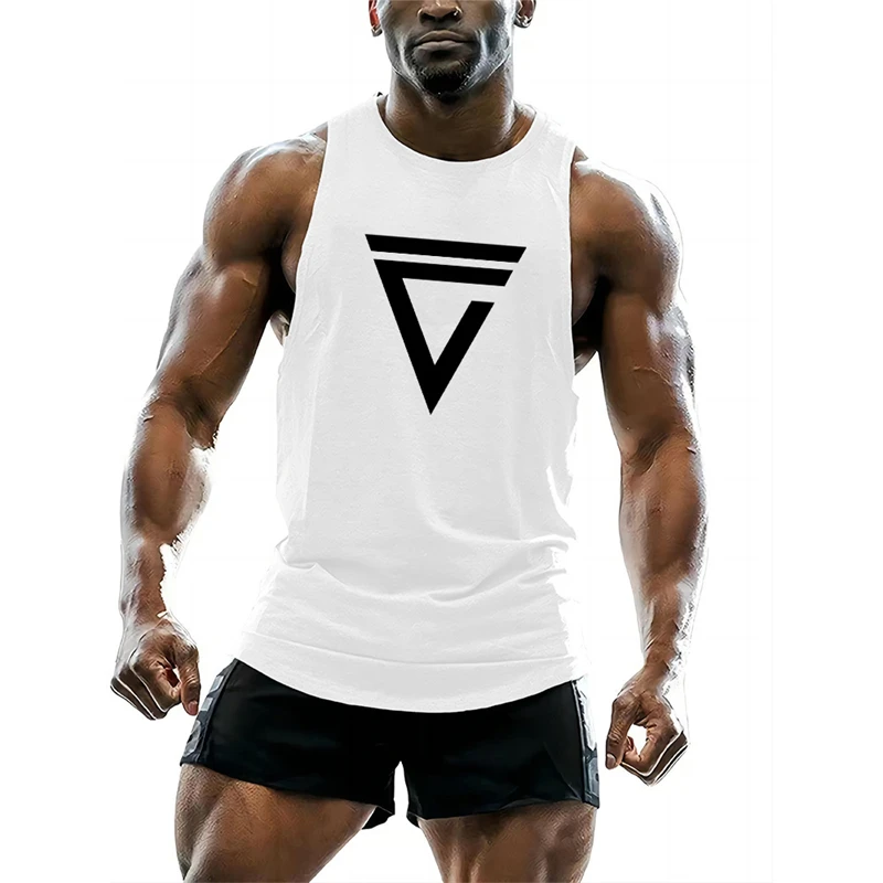 Simple Geometric Triangle Graphic Tank Top Summer Fashion 3D Printed Gym Training Sports Vest Loose Quick Dry Breathable Tops