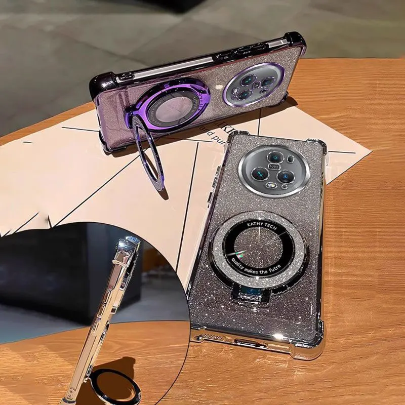 حافظات هاتف Magic5pro مع حامل Bing بريق تصفيح حافظة من السيليكون المقاوم للصدمات لهاتف Honor Magic5 pro Lite X9A غطاء براكيت هدية