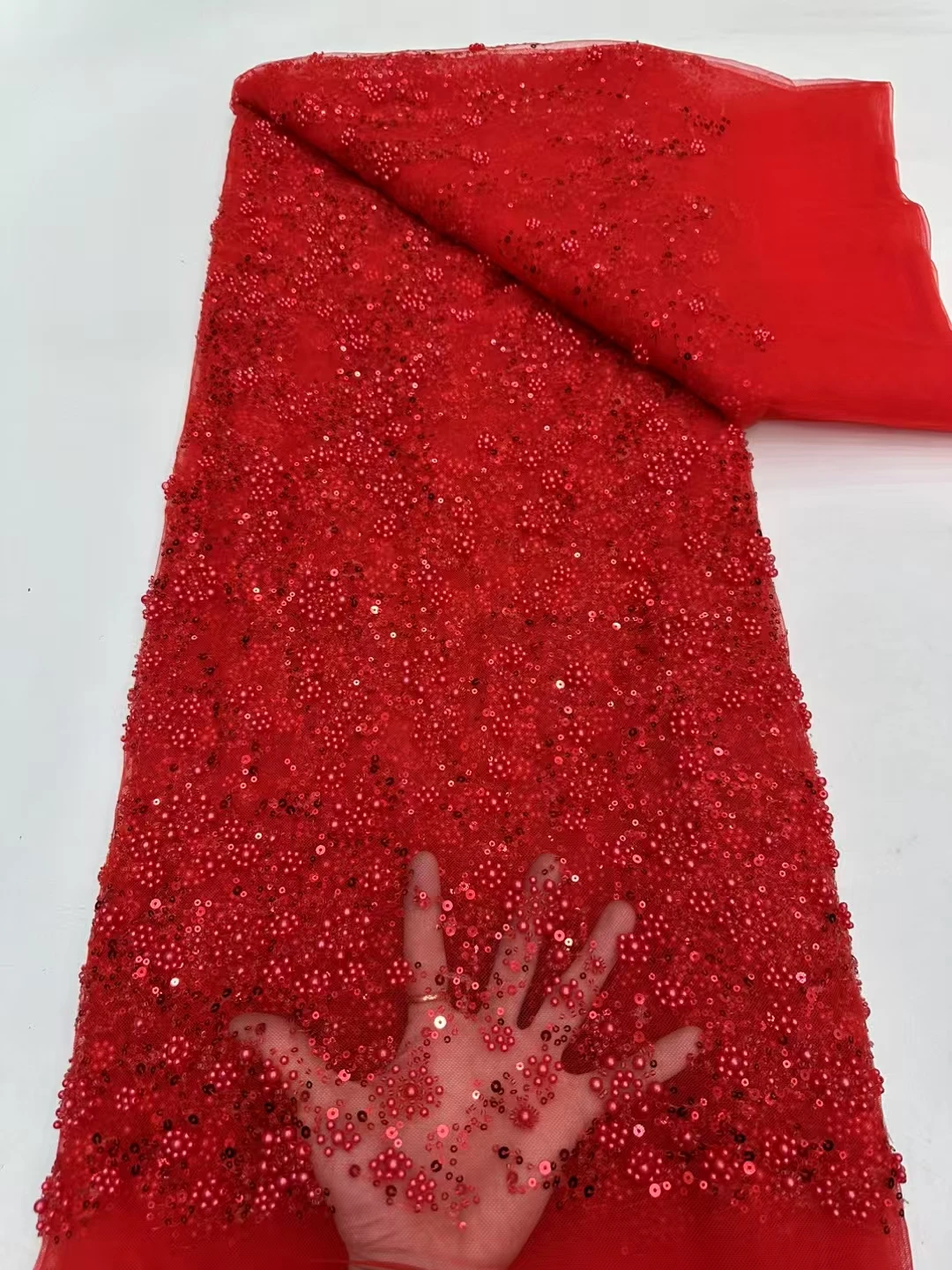 럭셔리 아프리카 스팽글 비즈 레이스 원단 2025 고품질 레이스 5야드 핑크 프랑스 레이스 원단 나이지리아 레이스 원단 파티