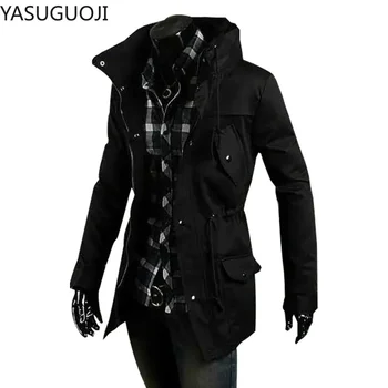 Men's Military Cargo Slim-Fit Trench Coat 5 YASUGUOJI New 2025 Men's Trench Coats Outerwear Military Cargo Jacket Men Windbreakers Male Classic Slim Fit Trench Coat Man 5