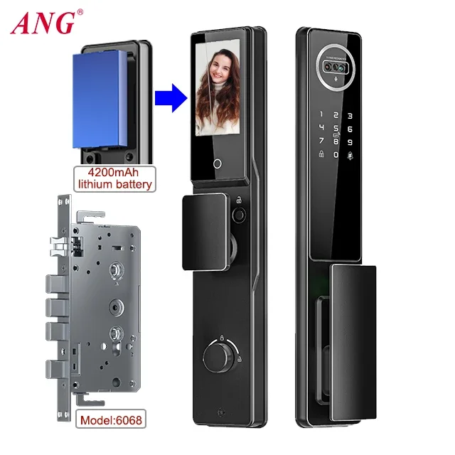 Security Fingerprint Face Id Biometric Lock 6068 Mortise Digital Lock Tuya Wifi 3D Face Recognition Door Lock Smart