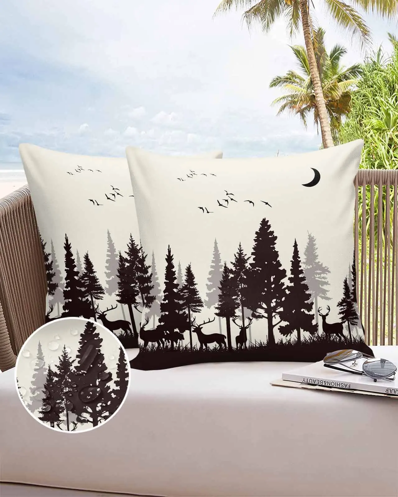 

Forest Silhouette Deer Animal Bird Nature Waterproof Pillowcase Office Sofa Throw Pillow Case Car Cushion Cover Home Decor