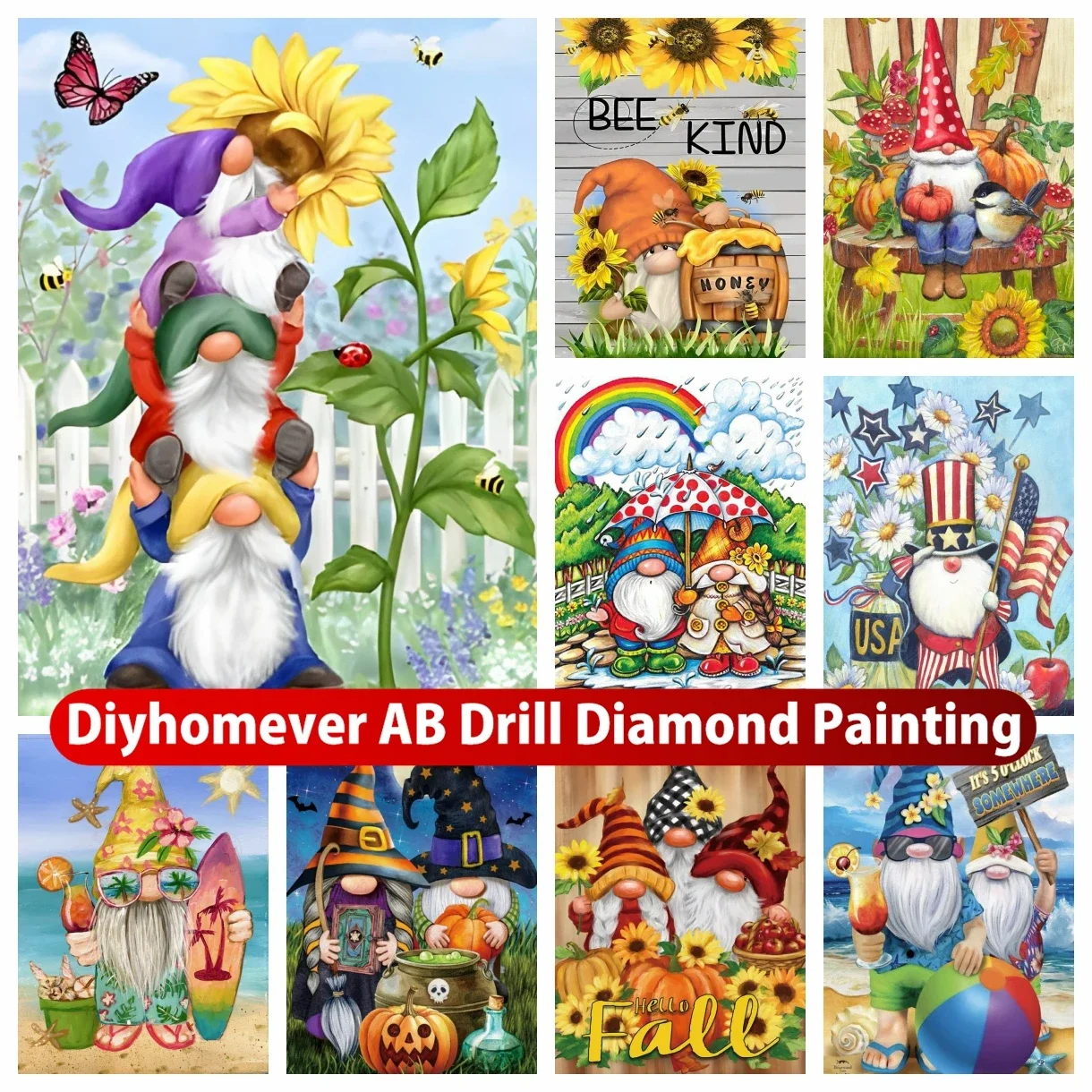 

Gnome and Friends 5D DIY AB Diamond Painting Cartoon Cute Art Embroidery Cross Stitch Mosaic Picture Handicraft Home Decor Gift