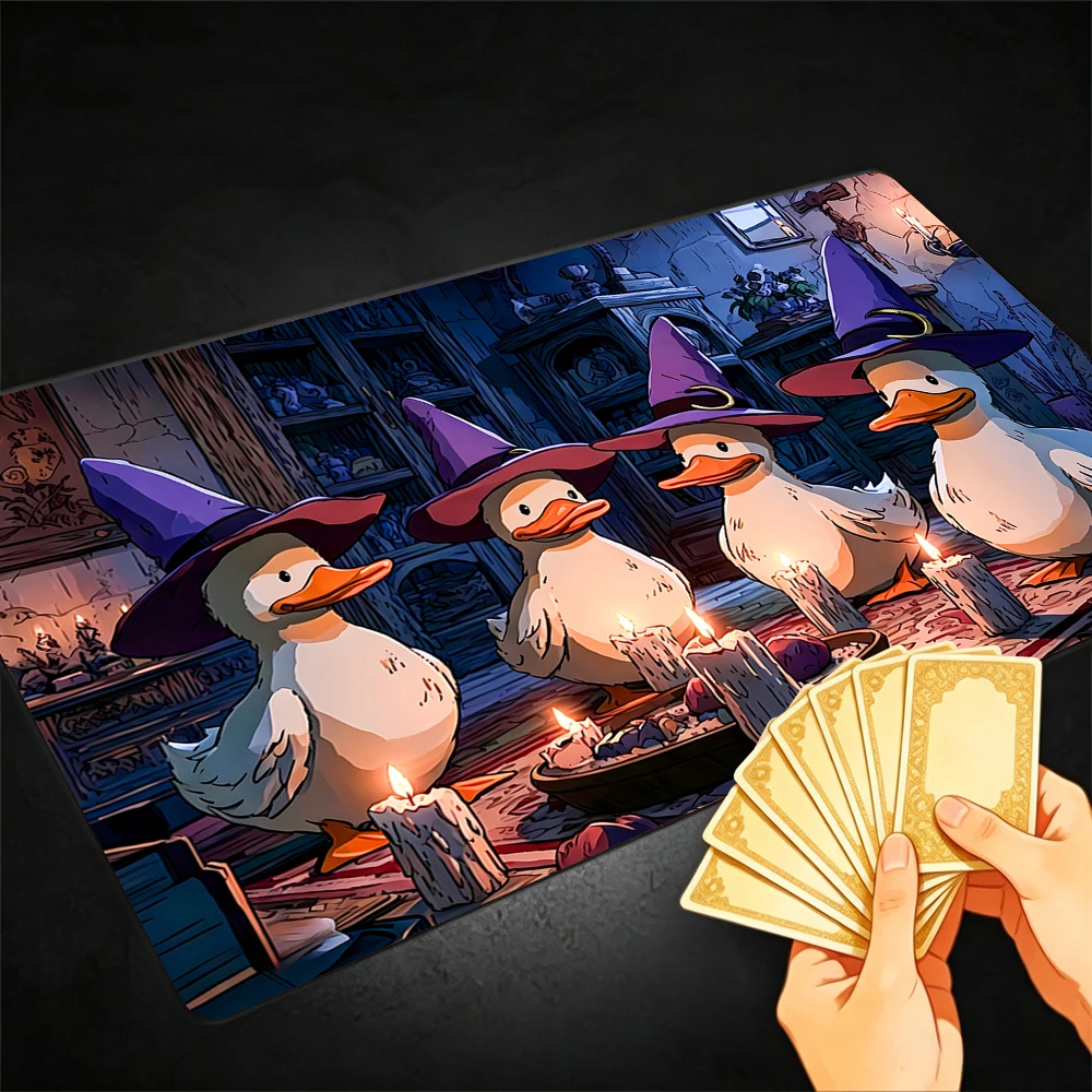 Cute Duck Party TCG Playmat Magic Playmat Gathering Gaming Mat with Stitched Edge Anti-slip base 60X35cm Trading Card Game