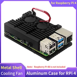 Raspberry Pi 4 Aluminum Alloy Case Metal Shell with Fan Heatsinks Active Passive Cooling Radiator for Raspberry Pi 4 Model B