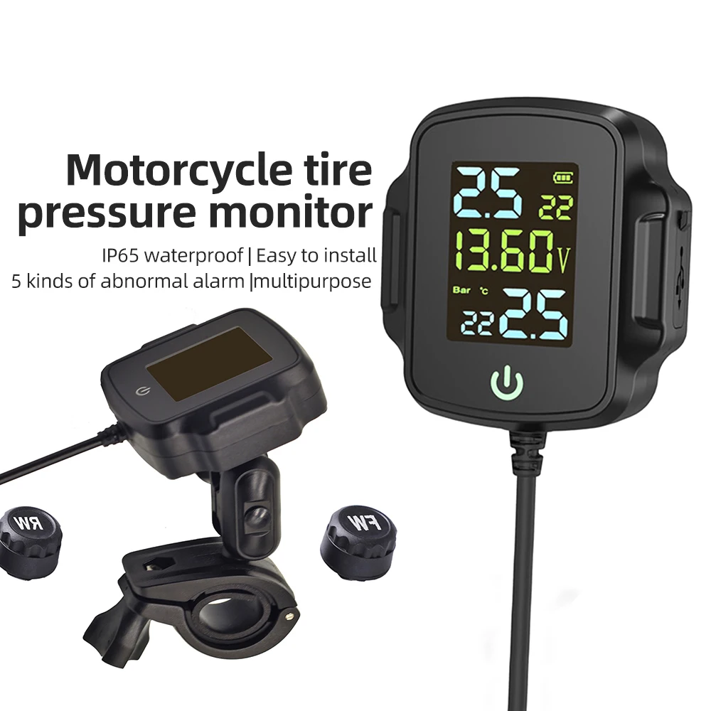 Motorcycle TPMS Tyre Temperature Tester Wireless LCD Display With 2 Sensors Bike Motor Tire Pressure Monitoring Alarm System