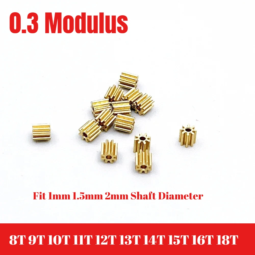 5pcs/lot 0.3 Modulus Metal Copper Brass Gear 8T-18T Teeth Fit 1mm 1.5mm 2mm Shaft Spindle Gearwheel for DIY