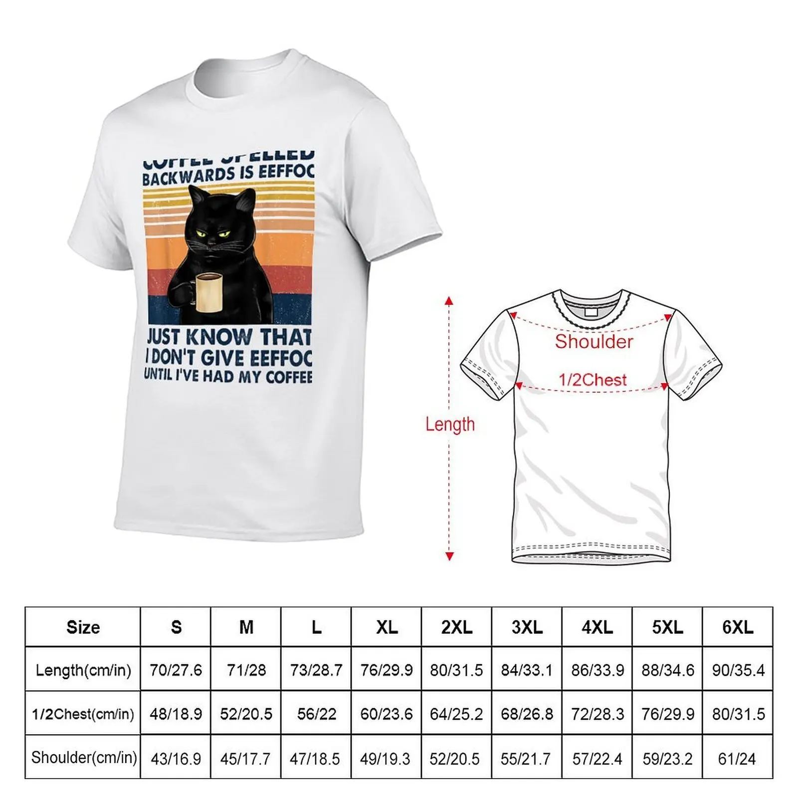 Coffee Spelled Backwards Is Eeffoc Cat Drinking Vintage T-Shirt Man t-shirt vintage clothes mens cotton t shirts