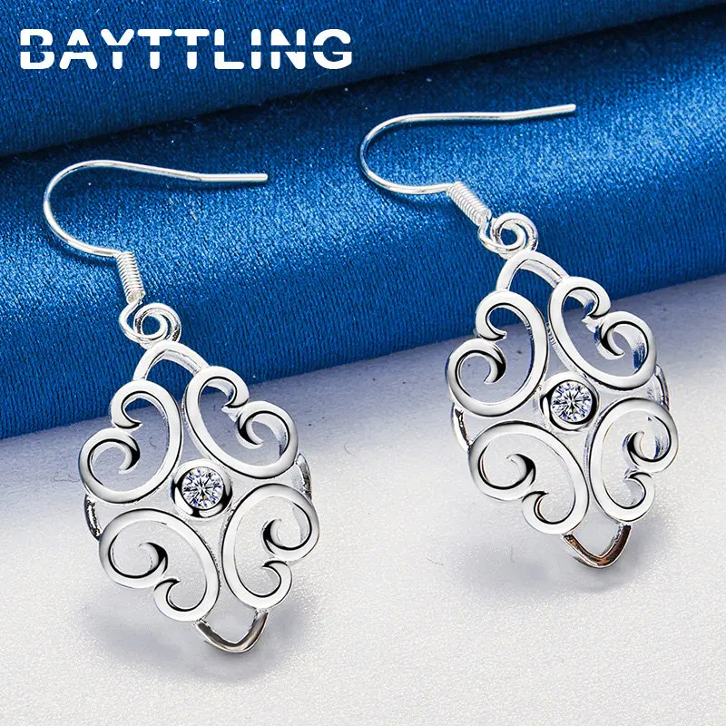 Charm 925 Sterling Silver 40MM Exquisite Chinese Geometric Earrings For Women Fashion Wife Gift Jewelry Accessories Party