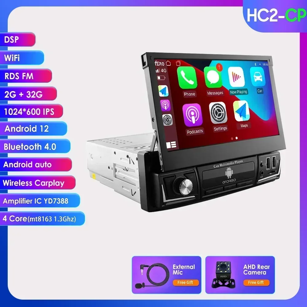 Quad-Core 2+32 Carplay Android 14 1Din Auto GPS Navigatie 7'' Universele Autoradio WiFi Bluetooth MP5 1 DIN Multimedia Speler RDS