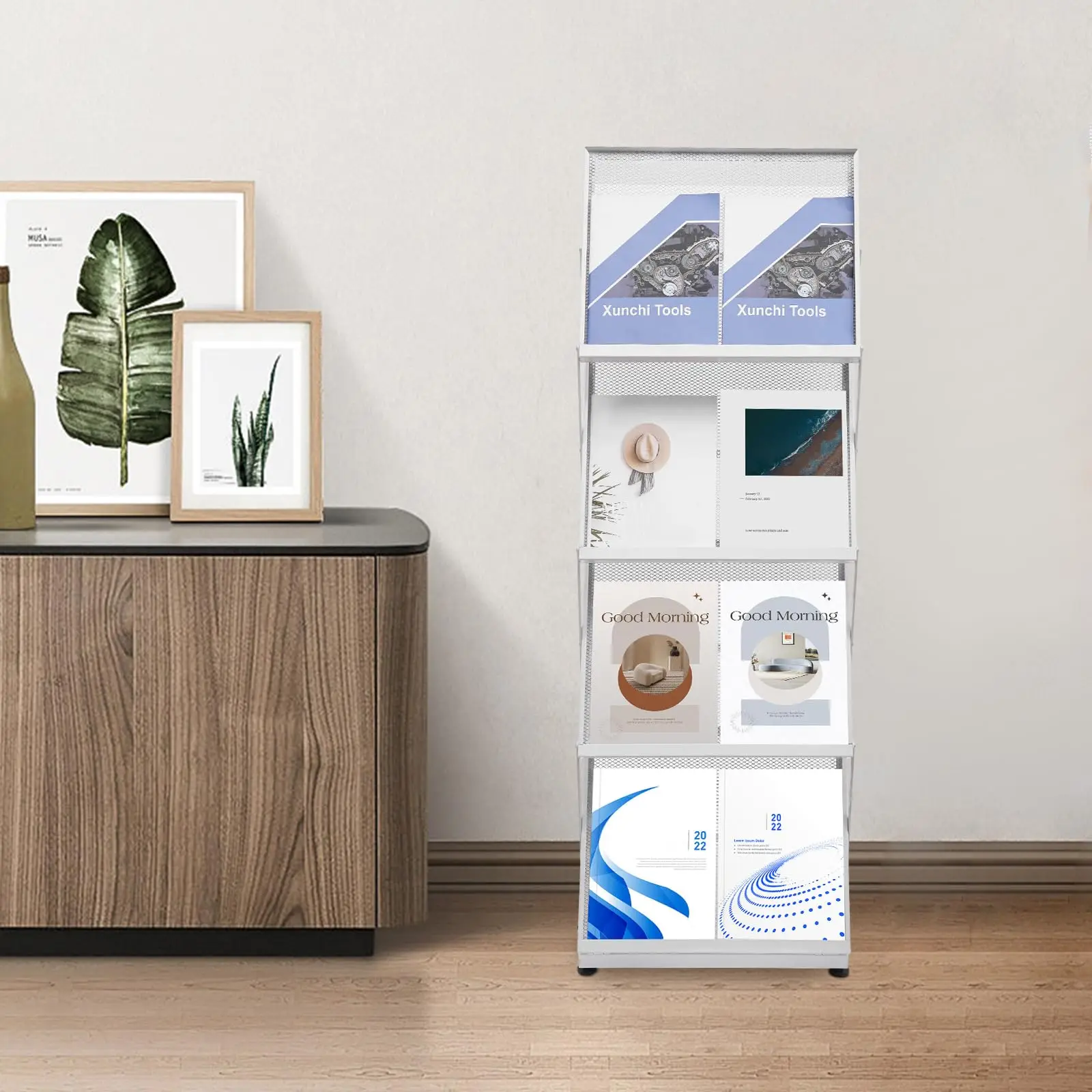 Portariviste pieghevole, portariviste da pavimento per espositore per brochure per letteratura A3 a 4 livelli per mostre, uffici, negozi al dettaglio