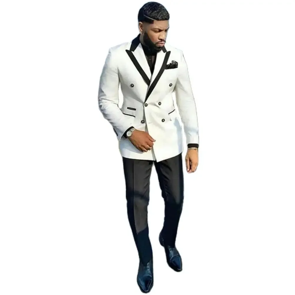 Personalizado duplo breasted ternos masculinos formal pico lapela magro 2 peça jaqueta calças conjuntos completos elegante traje de casamento homme