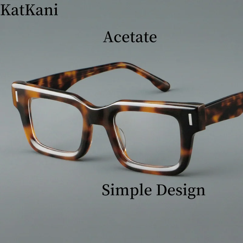 

KatKani fashion Luxury Acetate square Men Eyeglasses Frame Big Face Retro Trend Optical Prescription Glasses Frames Women 29008