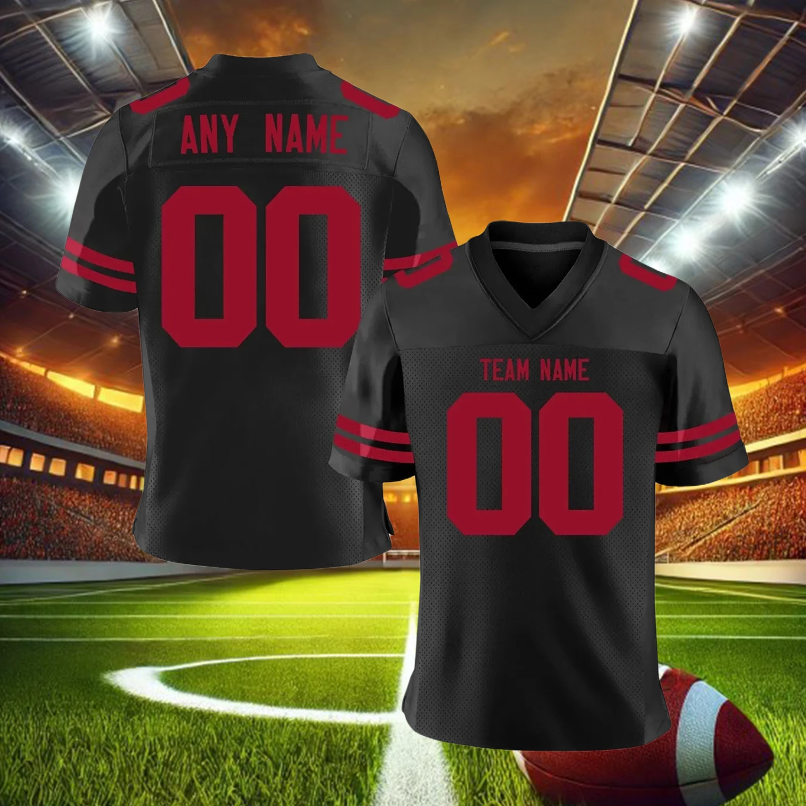 Custom American Football Jersey Red White Personalized Printed Team Name Number Breathable Football Top for Men Women Youth Kids