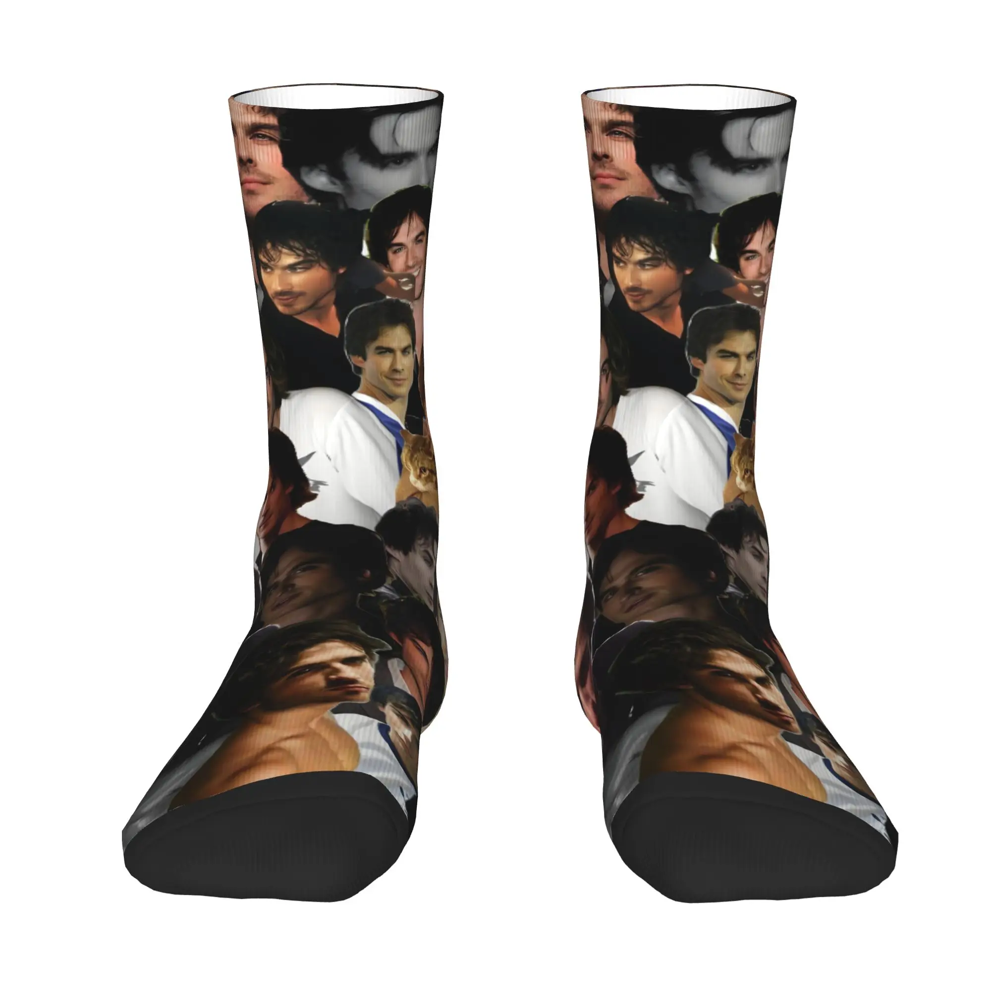 Custom Fashion Mens The Vampire Diaries Dress Socks Unisex Warm Comfortable 3D Printed Damon Salvatore Crew Socks
