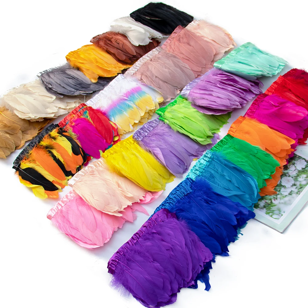 1 Yard Dyed Goose Feathers Trim Crafts Ribbon 13-18CM Natural Feather Fringe for Wedding Party Clothes Sewing Plumes Accessories