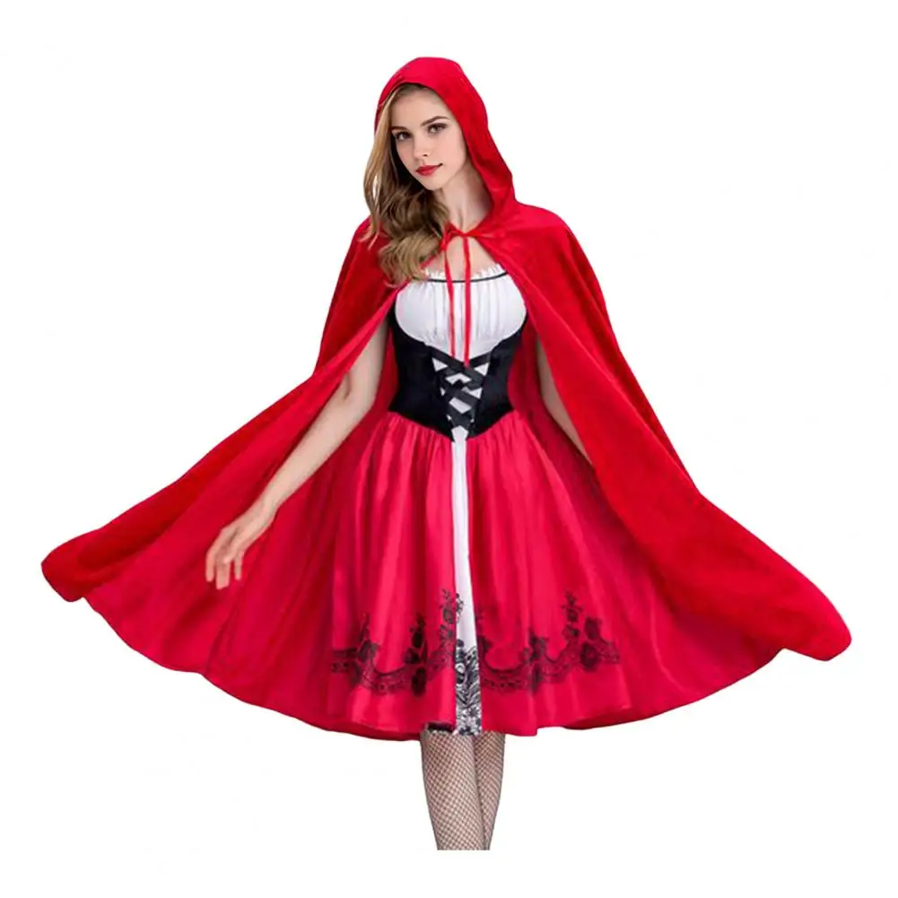 

Matching Bamboo Basket Costume Women's Little Witch Maid Cosplay Costume Set with Red Hat Cloak Dress for Halloween Party Stage