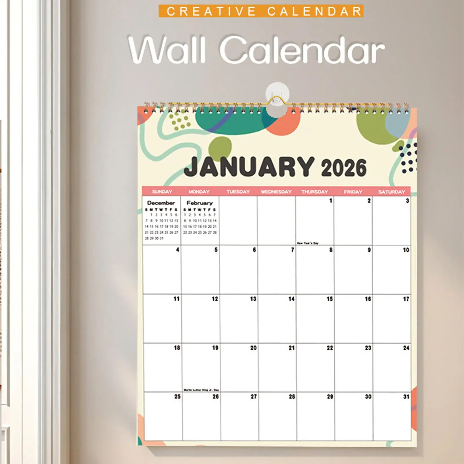 2026 Wall Calendar Planner 12-Month Goal Tracking Decorative Poster Large Family Schedule Organizer for Home Office Study