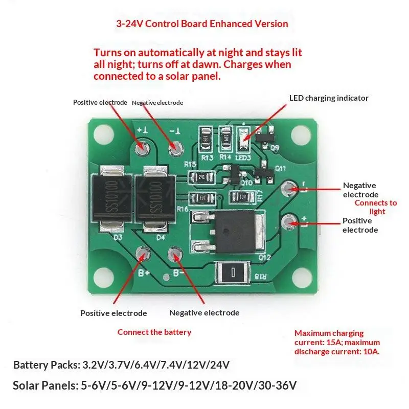 Solar Light Circuit Control Board Solar Lawn Light 3 To 24V Fit Lithium Lead Acid Batteries For Garden DIY Lighting Projects