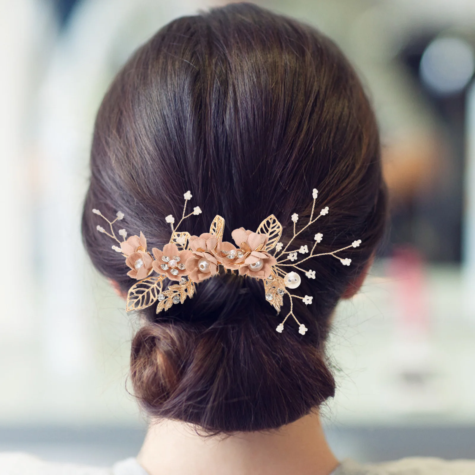 

4 Pcs Combs Set with Pearl Rhinestone for Bridal Bridesmaid Wedding Hair Comb Set Pink Floral Wedding Party Accessories